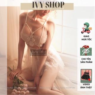 Váy Ngủ Sexy Cosplay Cô Dâu Voan Xòe 2 lớp, Đầm Nhủ Hai Dây Hở Lưng Phối Ren Táo Bạo - CD005 TKVN