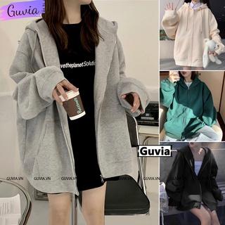 Áo Khoác Nỉ Hoodie TAY PHỒNG Form Rộng GUVIA Zip Trơn Nam Nữ BASIC Ulzzang Unisex