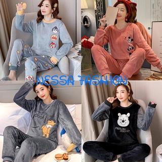 Bộ Đồ Ngủ Nữ - Pijama Quần Áo Mặc Ở Nhà Dài Tay Vải Nhung Bông Mùa Đông Xuân Thu Dễ Thương Ảnh Thật +Video BĐN08