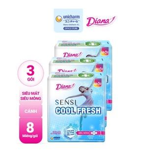 Bộ 3 gói Băng vệ sinh Diana SenSi Cool Fresh siêu mỏng cánh gói 8 miếng