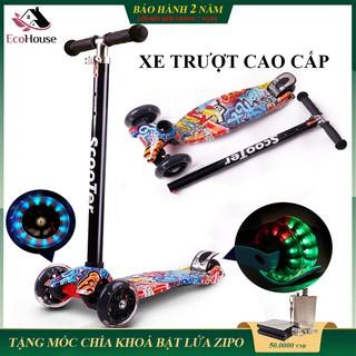 Xe trượt scooter cao cấp 3 bánh có đèn dành cho bé vui chơi vận động, đồ chơi trẻ em phát triển thể lực, bảo hành 2 năm