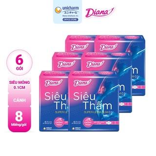 Combo 6 Gói Băng Vệ Sinh Diana Siêu thấm siêu siêu mỏng 0.1(Gói 8 miếng)