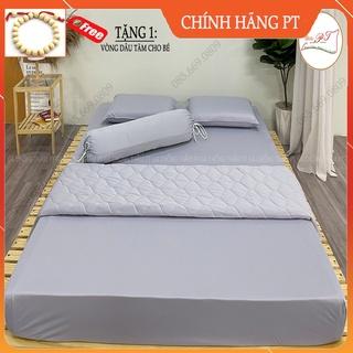 Bộ ga chống thấm cho bé chính hãng PT kèm vỏ gối, chất liệu cotton cao cấp, chống thấm nước tuyệt đối (Mẫu xám bạc)