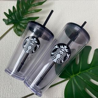 ★ Cốc Nhựa Trong Suốt Hai Lớp Có Thể Tái Sử Dụng Kèm Ống Hút Starbucks 710ML/470ML/473ML