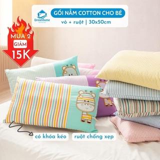 Gối cho bé đi học cotton 100% Dreamhomebedding gối trẻ em từ 2 tuổi 3 tuổi đến 10 tuổi thấp êm nằm ngủ thoáng mát