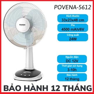 Quạt sạc pin tích điện Povena PVN-5612 Đường kính 12 inch 3 chế độ , quạt cây để bàn làm mát,pin siêu trâu-BH 12 tháng