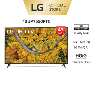 [Mã ELMALL6 giảm 6% đơn 300K] Smart UHD Tivi LG 43 inch 4K 43UP7550PTC - Model 2021 - Miễn phí lắp đặt