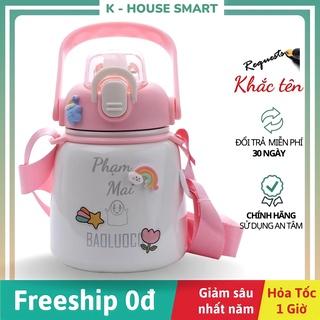 Bình giữ nhiệt đi học cao cấp cute 650ml dễ thương 2 lớp bằng thép không gỉ kèm ống hút không bị toát mồ hôi