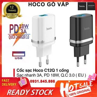 Cốc Sạc Nhanh IPhone 12 Pro Max Chính Hãng 18W Hoco C12Q Củ Sạc Nhanh Điện Thoại Cổng USB Cho Samsung Android-Chính Hãng