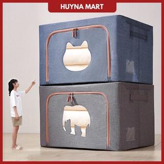 Túi Đựng Quần Áo Khung Thép, Cửa Sổ Hình Chú Mèo, Vải Lanh Mịn Cao Cấp, Dung Tích 22L-66L-100L Huyna Mart TD33