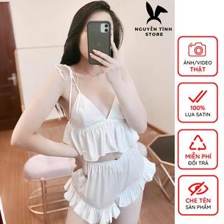 Đồ ngủ nữ sexy 2 dây dễ thương lụa satin cao cấp Nguyễn Tình Store siêu gợi cảm mềm mại quyến rũ Freesize