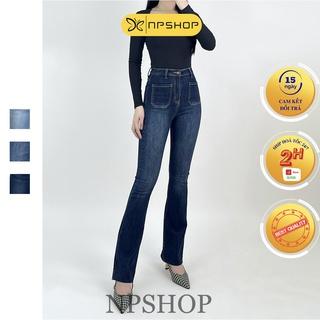 Quần jean nữ ống loe túi vuông lưng cao NPSHOP, quần bò ống bass cạp cao dáng dài NPQ031