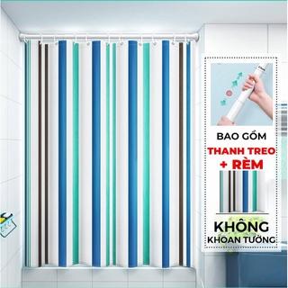 Thanh Treo Và Rèm Nhà Tắm Bằng Polyester Chống Nước không cần khoan tường họa tiết đơn giản sang trọng