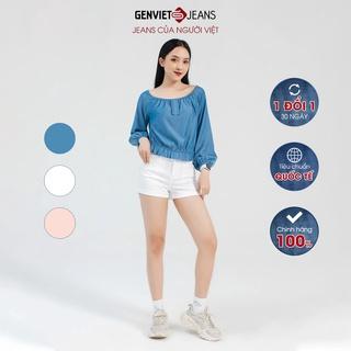 Áo Sơ Mi Croptop Nữ Tay Bồng Dài Tay GENVIET Bo Eo Cao Cấp TA129C1702