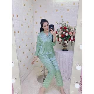 Bộ Pijama Bầu và Sau Sinh chất  lụa gấm siêu xinh mặc 2 chức năng có khóa cho con bú BD933