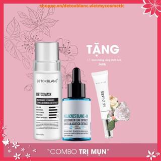 Bộ đôi loại bỏ mụn thâm dưỡng trắng da Detox blanc (Detox mask+Serum H) tặng kem dưỡng ẩm chống nắng skin aec