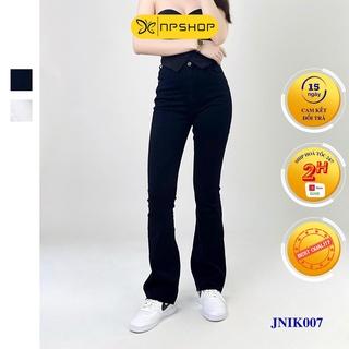 Quần jean nữ ống loe NPSHOP lưng cao 2 màu đen trắng, quần bò ống loe kiểu trơn sang chảnh NPQ064