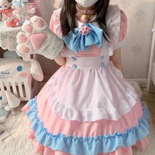 [Sẵn đủ size] Maid ngắn cosplay mèo hồng cute đáng yêu dễ thương bộ 5 món