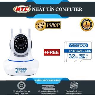 Camera IP Wifi Yoosee HF315W 3 Râu 2.0 FulHD 1080P có LAN - 10 đèn hồng ngoại đàm thoại 2 chiều (Trắng) + Kèm thẻ 32GB