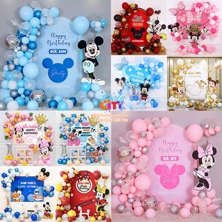 SET bóng trang trí sinh nhật bé trai bé gái trâu, chuột mickey kèm BACKDROP IN TÊN BÉ THEO YÊU CẦU