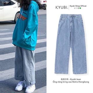 Quần Jean nữ ống rộng Ulzzang lưng cao phong cách Retro Jean xanh nhạt [Có Bigsize]- Jean Baggy Kyubi BJR21R