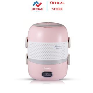 Hộp cơm cắm điện + hâm nóng 2 tầng ArirangLife EL-ALS263 (Hồng), nấu chín và hâm nóng đồ ắn, bảo hành chính hãng 1 năm