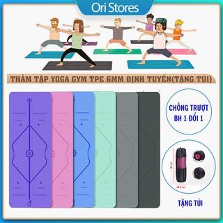 Thảm Tập Yoga Định Tuyến 2 Lớp TPE Độ Dày Chuẩn 6mm (Tặng Túi Đựng) Thảm Tập Gym Chống Trơn Trượt