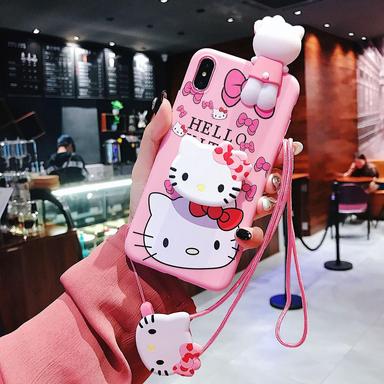 Ốp Điện Thoại TPU Mềm Hình Mèo kitty 3D Có Giá Đỡ Và Dây Đeo Cho iPhone 14 13 12 11 Pro Xs Max Xr 6 7 8 Plus