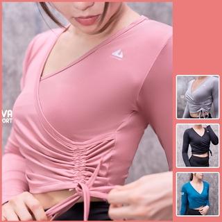 Áo Thun Croptop Tay Dài Thể Thao Nữ Tập Gym Yoga Aerobic Zumba dây rút Ôm Body Evasport