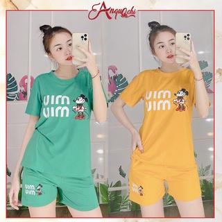 Đồ Bộ Nữ Mặc Nhà Anquachi Đẹp Thun Cotton Nữ Mặc Ngủ Ở Nhà Dễ Thương Quần Đùi Cute A040