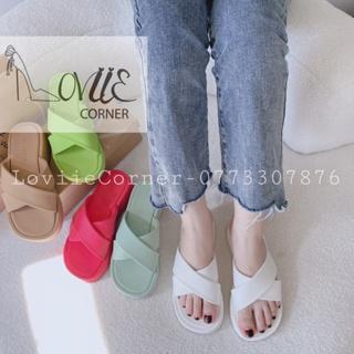 DÉP LÊ NỮ LOVIIECORNER - DÉP BÁNH MÌ QUAI CHÉO DA MỀM - DÉP THỜI TRANG ĐẾ BẰNG  5 PHÂN - D210395 D220870
