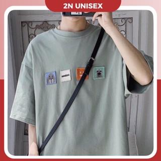 Áo thun tay lỡ form rộng - phông nam nữ cotton oversize - T shirt thêu 4 logo a - 2N Unisex
