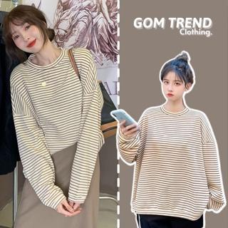 Áo Thun Thu Đông Nữ Dài Tay GOMTREND Kẻ Ngang Chất Len Hàn Form Rộng Kiểu Dáng Basic Unisex Phong Cách Hàn Quốc