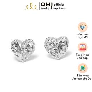 Bông tai bạc nữ Nụ Tim Love nạm đá kết hợp móc máy tinh xảo QMJ Q071