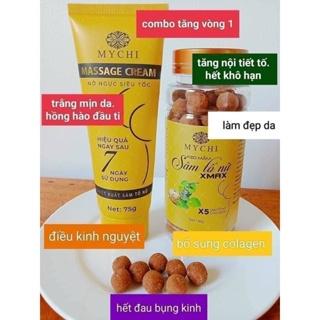 (che tên ) 5h Kẹo Mầm Sâm Tố Nữ xmax và kem massage Cream Nở ngực Mychi
