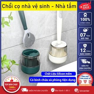 Chổi cọ toilet gắn tường - Bàn chải chà rửa nhà vệ sinh nhà tắm - Cây cọ silicon có bình chứa xà phòng tiện dụng