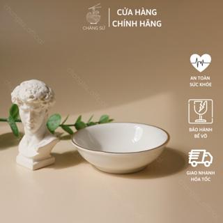 Đĩa chấm viền vàng thật 12k - Dĩa đựng gia vị đường kính 8cm sứ Minh Châu