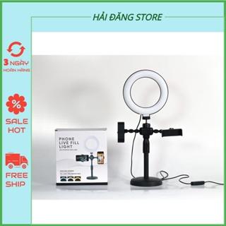 Đèn Livestream 3 in 1 Tích Hợp Giá Đỡ 2 Điện Thoại Có 3 Chế Độ Sáng, Kẹp Điện Thoại Để Bàn Quay Video