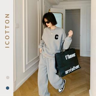 Bộ mặc nhà thu đông nỉ bông cotton dày dặn cao cấp phối set áo sweater quần jogger đẹp form rộng unisex nam nữ