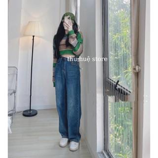 Quần Jean Nữ Ống Rộng Mã AA1 Cạp Cao  Dáng Uniex Cho Nữ