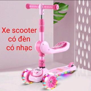 Xe chòi chân cho bé, Xe trượt Scooter có ghế ngồi, có nhạc và đèn bánh xe phát sáng đủ màu