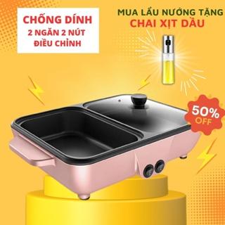 Bếp lẩu nướng 2 ngăn Hàn Quốc, Nồi lẩu 2 in 1 siêu chống dính đa năng joyceshop.029