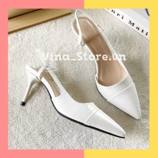Giày cao gót bít mũi đế nhọn da rắn 7 phân hở eo hottrend 2022 VINA STORE mã H134