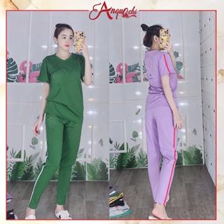 Đồ Bộ Nữ Mặc Nhà Anquachi Thể Thao Đẹp Thun Cotton Nữ Mặc Ngủ Ở Nhà Dễ Thương Quần Dài Cute A050