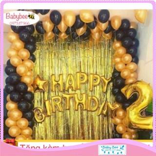 Combo bong bóng chữ Happy Birthday, 50 bóng trang trí tiệc sinh nhật kèm rèm kim tuyến - Baby Bee