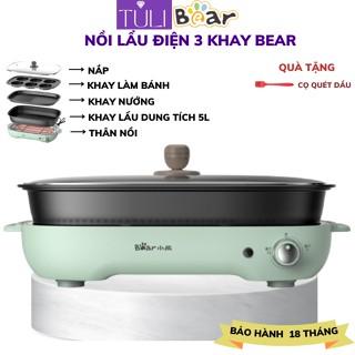 Nồi Lẩu Điện Nướng 2 Ngăn Tháo Rời Mini Đa Năng BEAR C15L1, Công Suất 1600W, Dùng Cho Gia Đình 2-5 Người, BH 12 Tháng