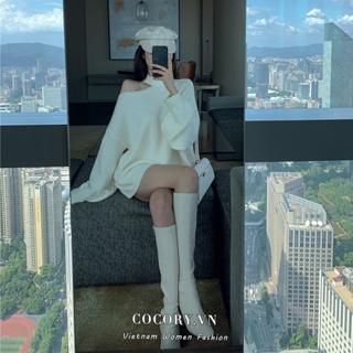 Cocory vn Áo Len Tay Dài Trễ Vai Màu Trơn Thời Trang Hàn Quốc Quyến Rũ Cho Nữ