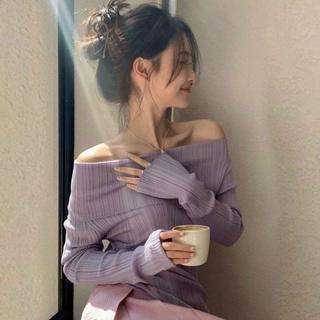 Áo len kiểu nữ, Áo len tăm dài tay trễ vai xinh xắn Ulzzang
