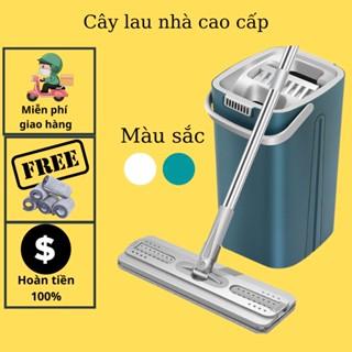 Cây lau nhà tự vắt thông minh cao cấp, Bộ lau nhà xoay 360 độ kèm thùng tiện lợi
