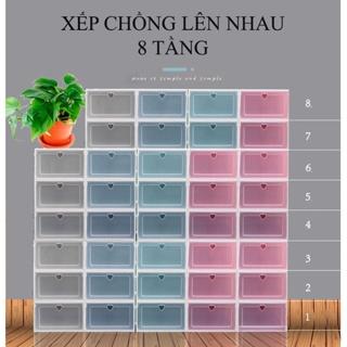 Combo 10 hộp đựng giày nắp nhựa cứng trong suốt, Kệ tủ sắp xếp giày dép chịu lực 6kg size to